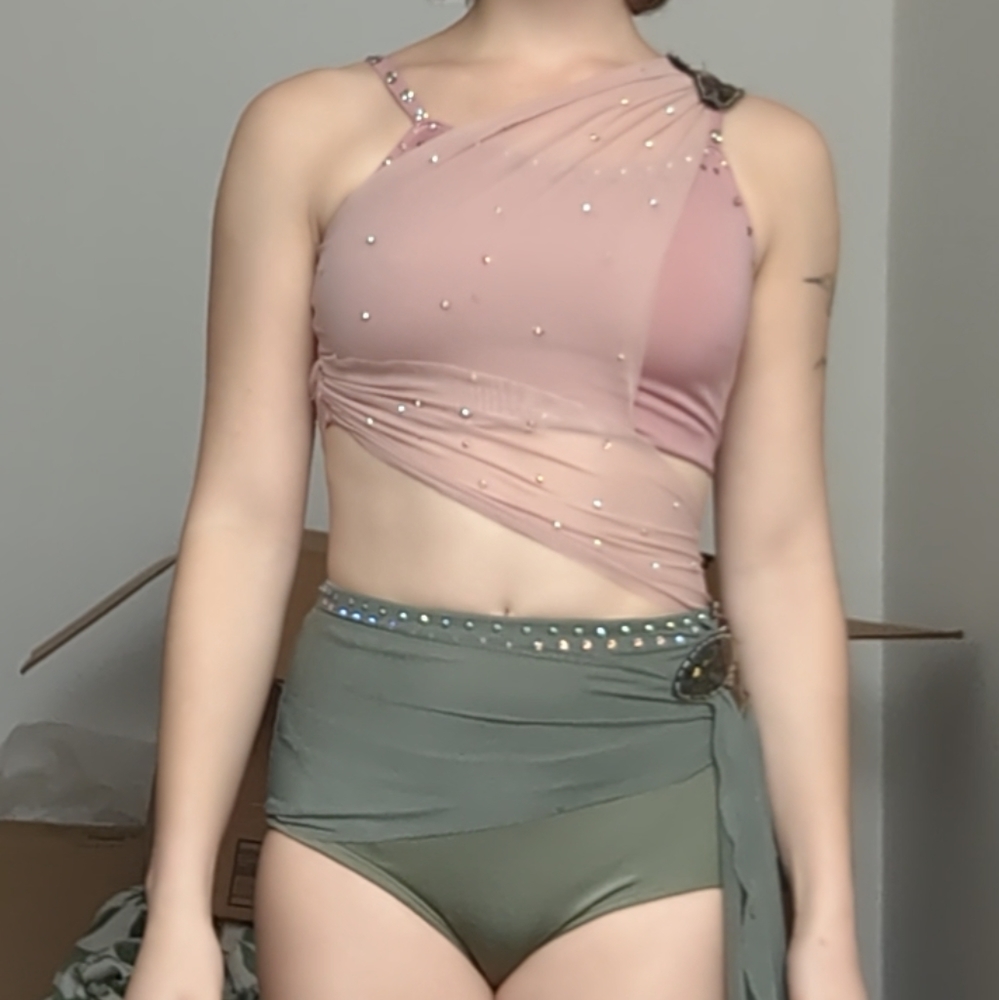 Pink and green dance competition costume